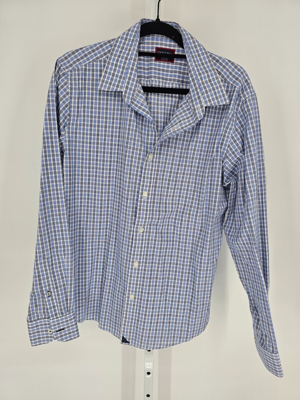 UNTUCKit Mens Sz L Long Sleeve Button Up Shirt Blue Plaid Cotton